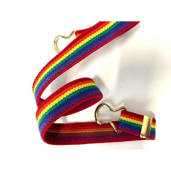 Vintage 1980s Woven Stretch Rainbow Color Block Adjustable Belt XS SM Med Pride main image 15